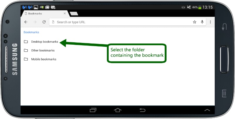 Select a bookmarks folder on Android