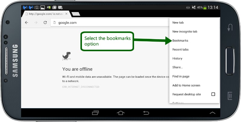 Select the bookmarks button in Chrome