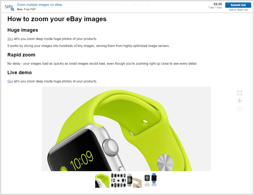 Zoom images in eBay listing descriptions - multiple
