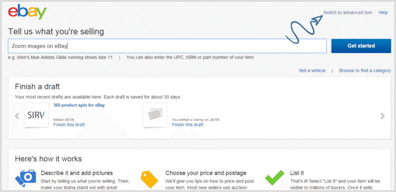 Open the eBay advanced tool