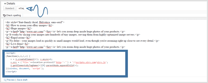 Paste the JavaScript code on eBay