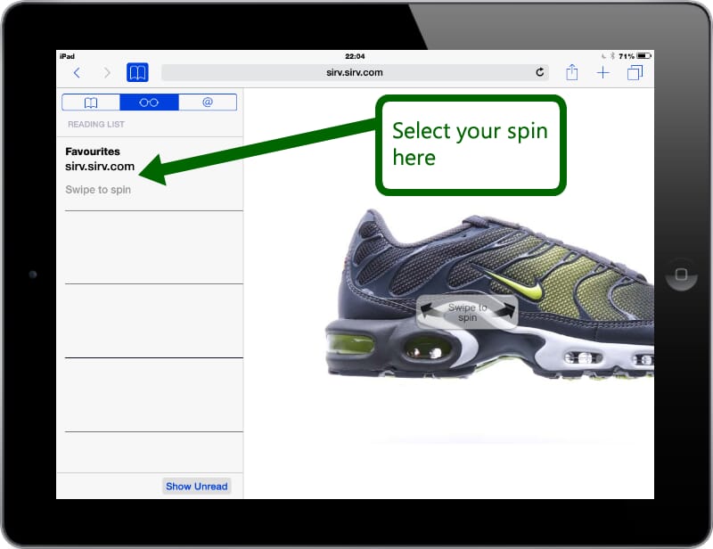 Select your spin to view 360 spins offline on iPad