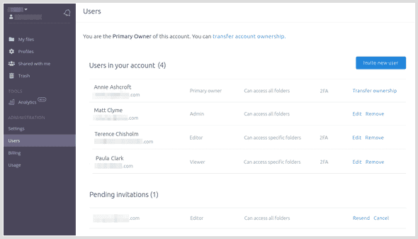 Click to go to your Users page Screenshot of users with 5 different roles