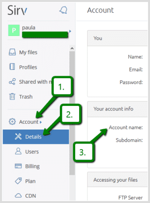 Sirv account details