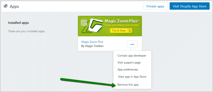 Remove Shopify app