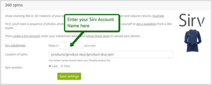 Shopify 360 spin settings