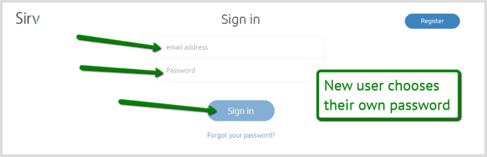 New user chooses own Sirv account password New user chooses own Sirv account password