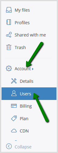 Users section in the Sirv account Users section in the Sirv account