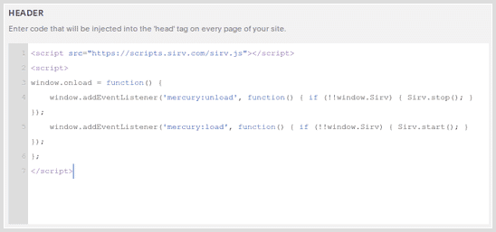 Screnshot: Squarespace code injection