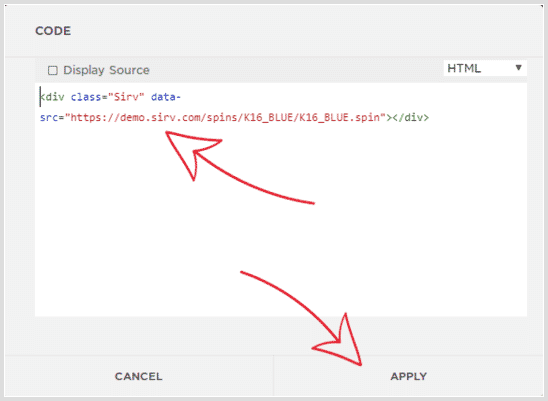Paste HTML code into code block